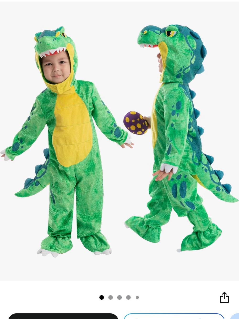 Green Dinosaur Kids Costume with Hood